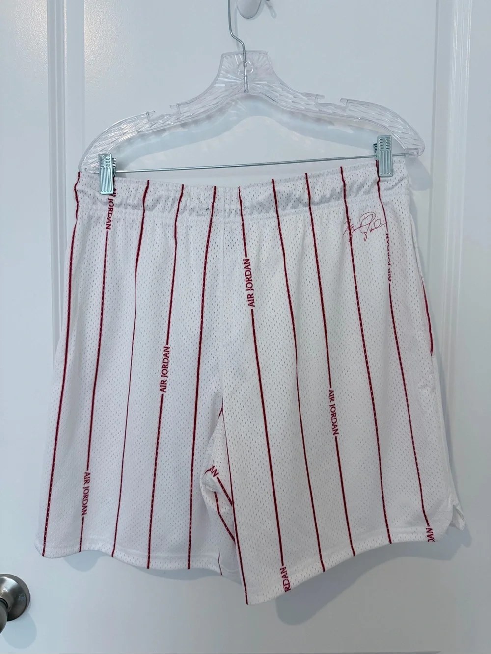 Jordan White Mesh Shorts with Red Pinstripes